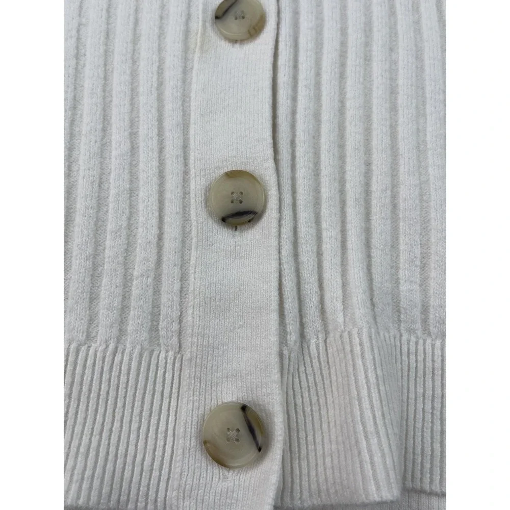 LOFT WOMENS IVORY RIBBED BUTTON FRONT CARDIGAN SWEATER SIZE M SOFT KNIT